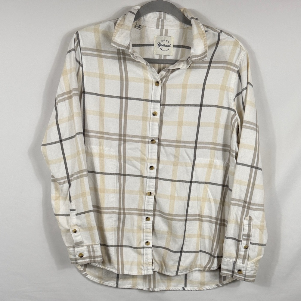 Jachs Cream and Gray Plaid Button Down Shirt. Womens size M. Pockets